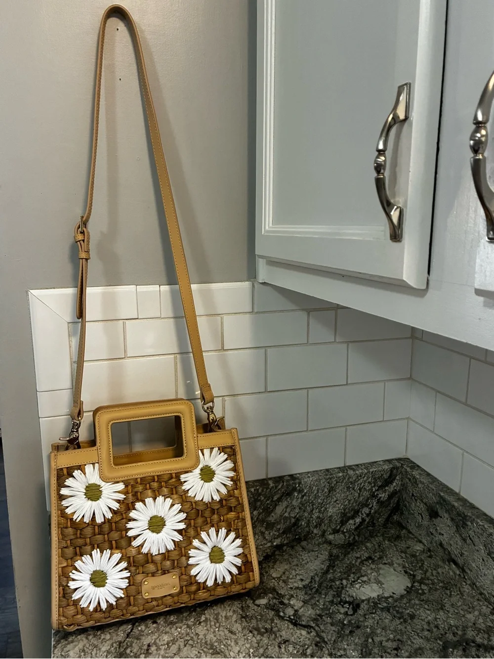 Spartina 449 Tan Woven Daisy Crossbody